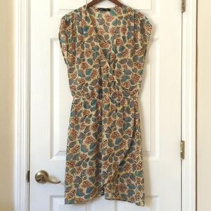 Gypsy 05 Floral Printed Silk Surplice Faux Wrap Cap Sleeve A-Line Mini Dress S